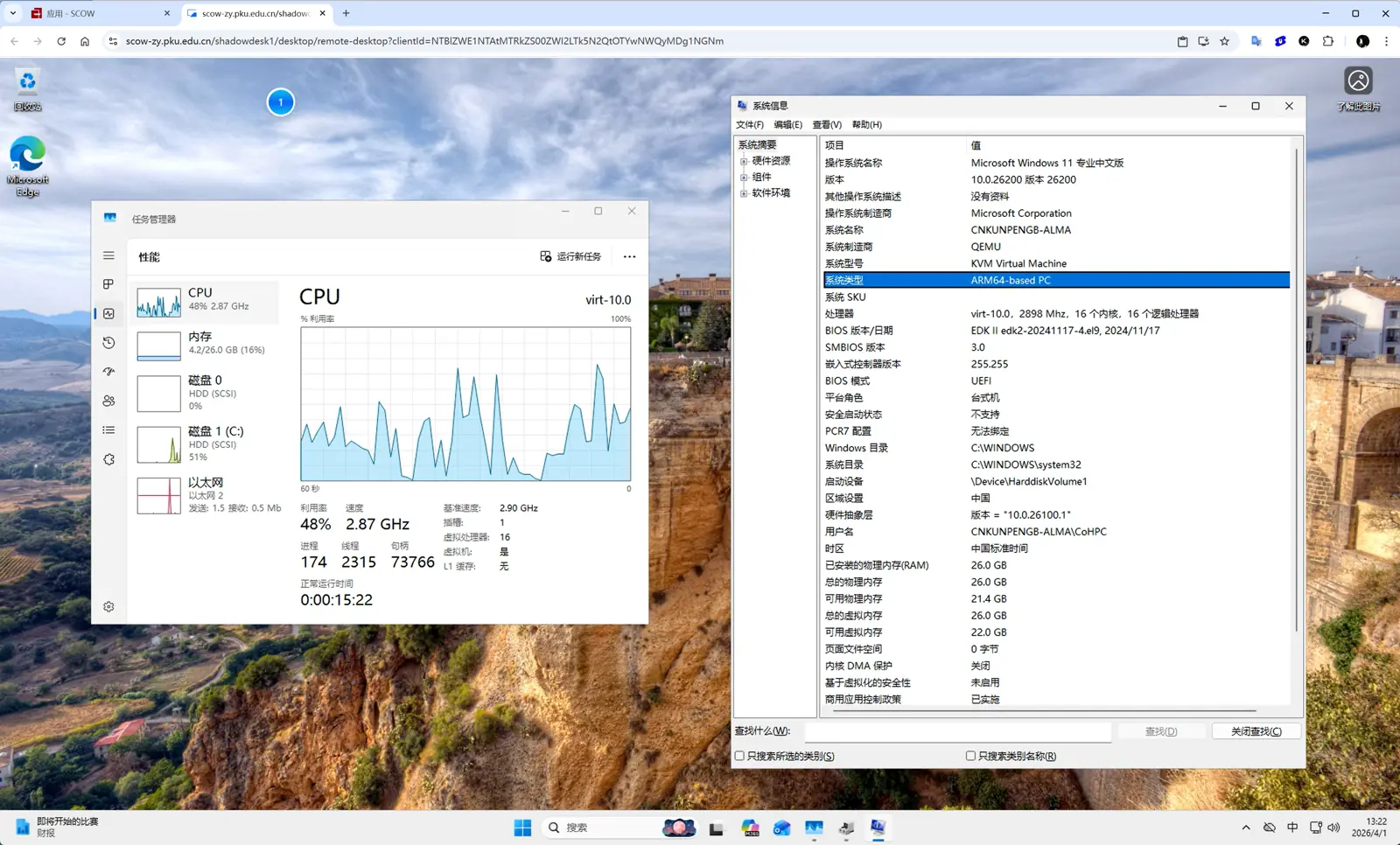 ShadowDesk 在信创场景中展示 ARM 架构 Windows 环境的示例截图